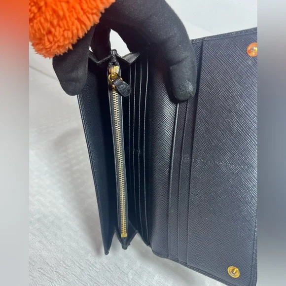 Prada Black Saffiano Bow Long Wallet Zip Coin Italy - Picture 10 of 12